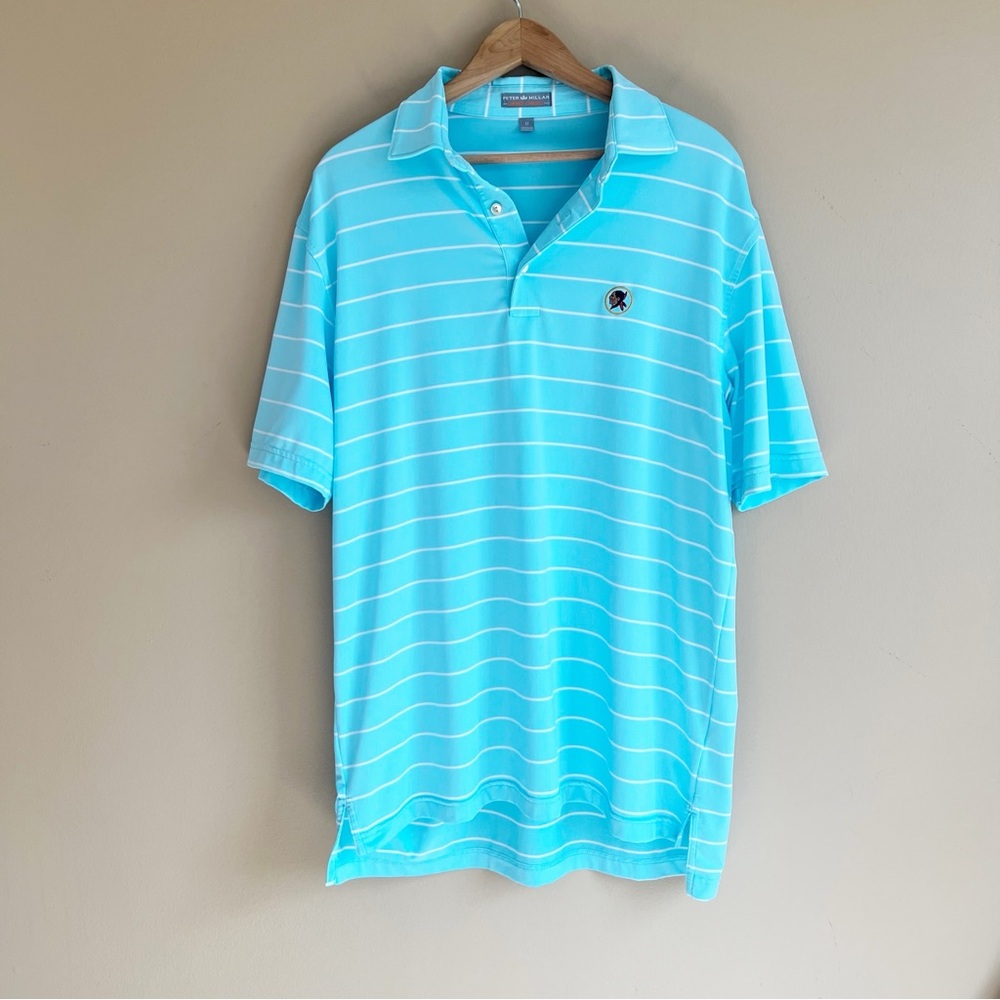 PETER MILLAR SUMMER COMFORT turquoise stripe polo Seminole chiefs redskin